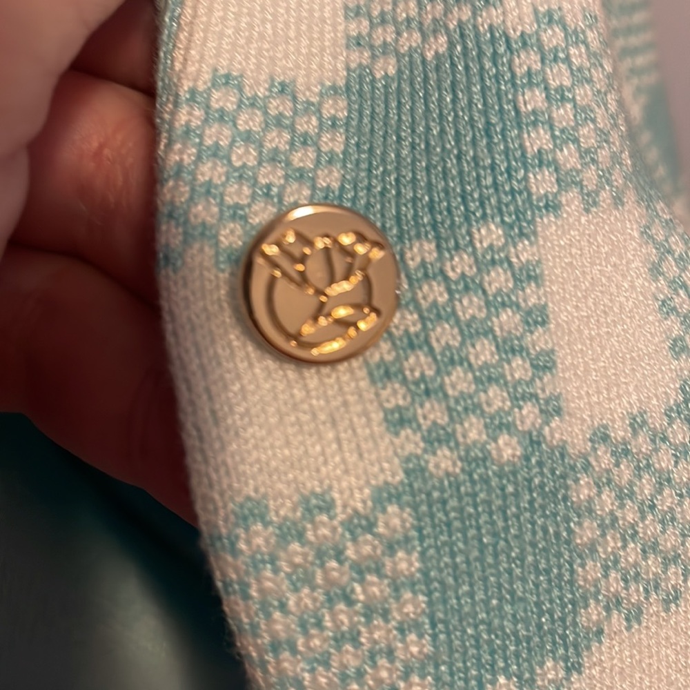 *Draper James RSVP womens XS button front cardigan gingham white/turquoise NWT - Picture 9 of 9